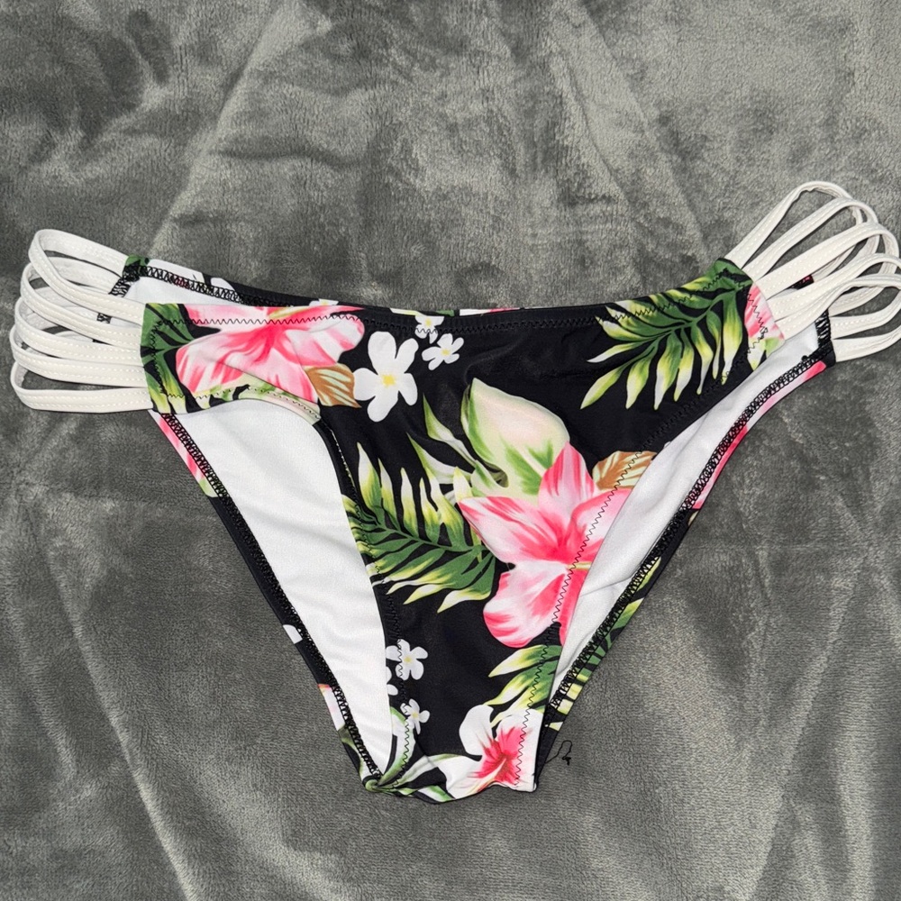 Floral Bikini Bottom with Strappy Sides